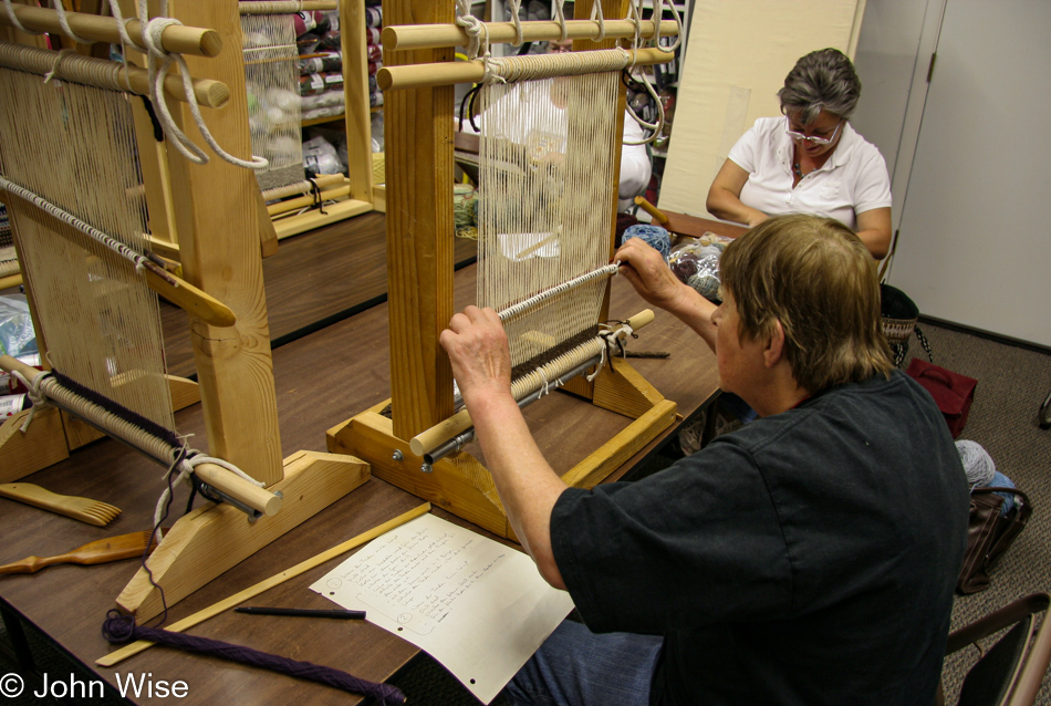 Jutta Engelhardt on the Navajo Loom learning to weave in Mesa, Arizona