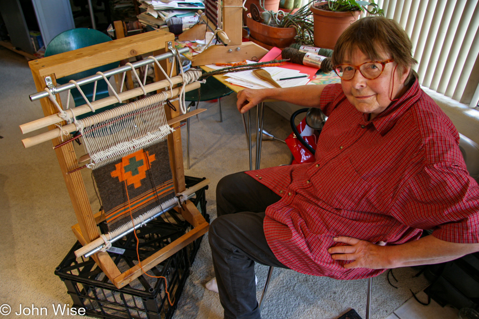 Jutta Engelhardt working on a Navajo Loom at our apartment in Phoenix, Arizona