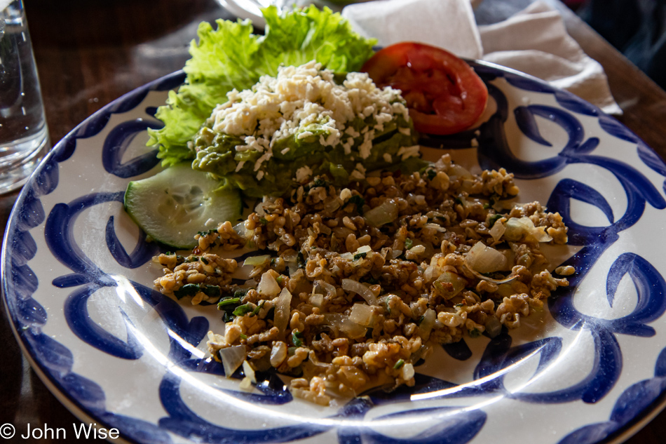 Ant eggs from Restaurante Mayahuel in the shadow of the Teotihuacán pyramids in Mexico