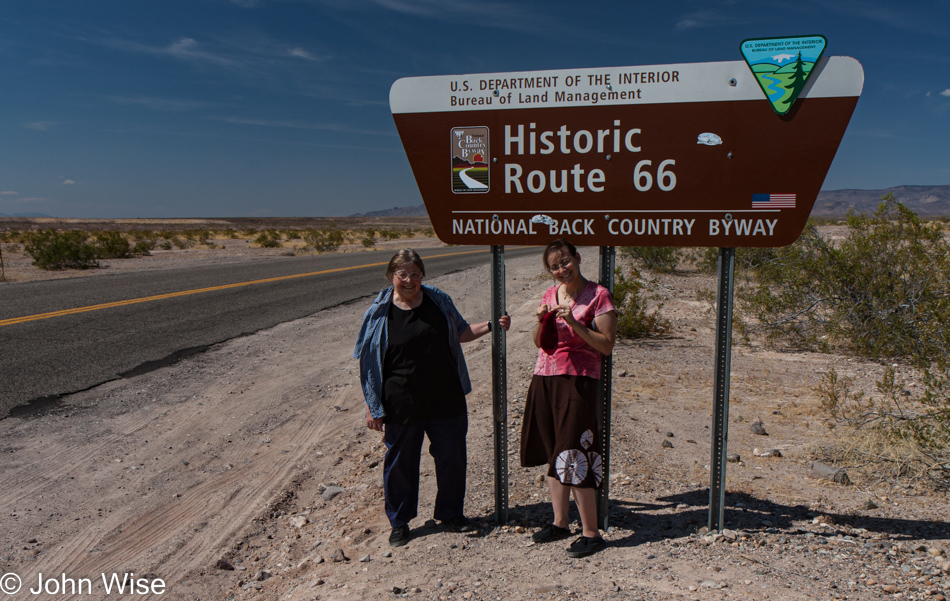 Jutta Engelhardt and Caroline Wise on old Route 66 a.k.a. Oatman Highway in Arizona