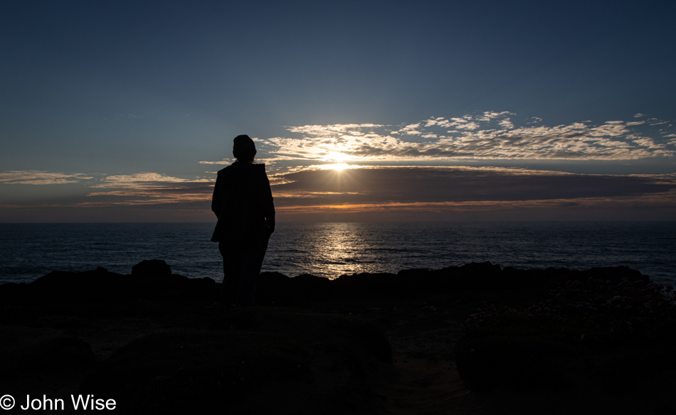 Caroline Wise at sunset in Depoe Bay, Oregon