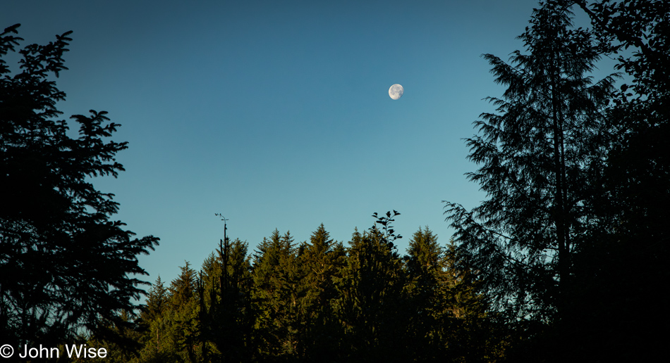 Setting moon over Depoe Bay, Oregon