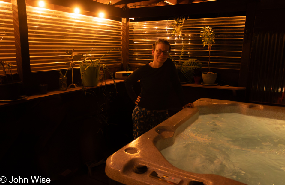 Caroline Wise at the hot tub in Depoe Bay, Oregon