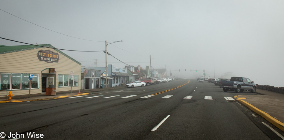 Depoe Bay on a foggy, summer day in Oregon