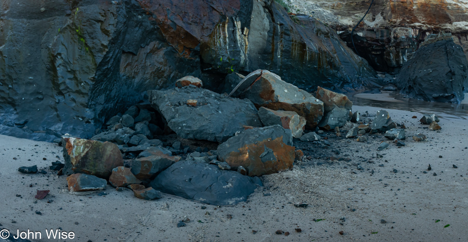 Fresh Rockfall at North Fogarty Creek Beach in Depoe Bay, Oregon