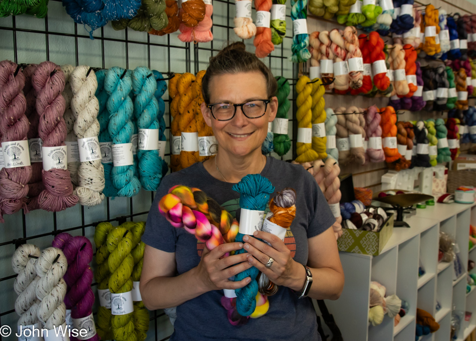 Caroline Wise at Driftwood Farms Yarn shop in Reedsport, Oregon