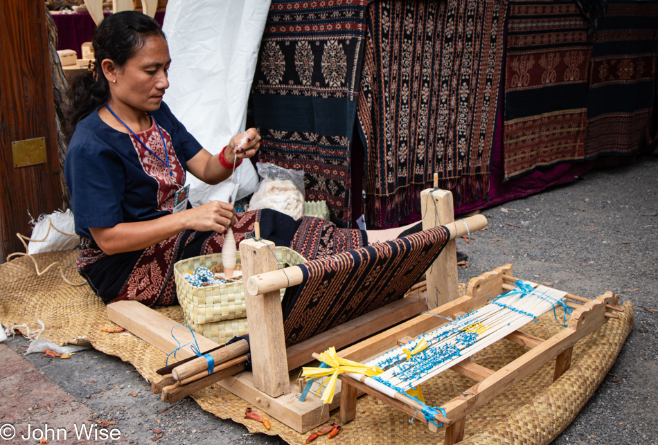 Suvanese weaver at the International Folk Art Market in Santa Fe, New Mexico