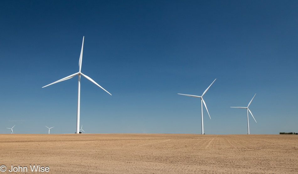 Wind turbines north of Interstate 70 and Oakley, Kansas