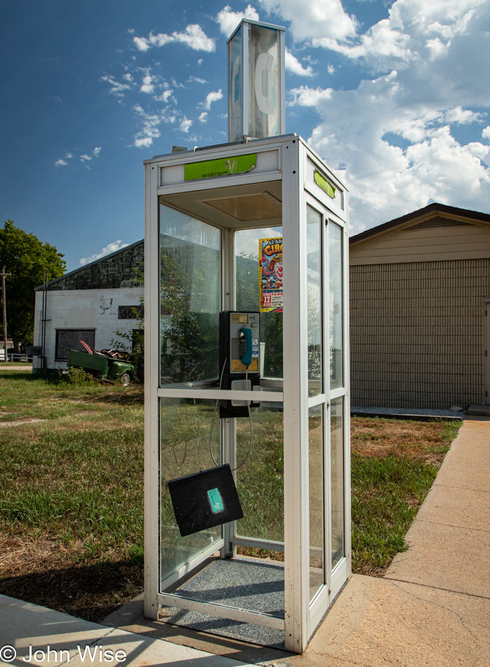 Old pay phone booth in Jensen, Nebraska