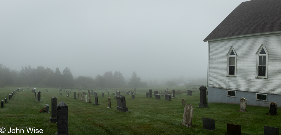 Cemetery in the fog on Digby Neck, Nova Scotia, Canada