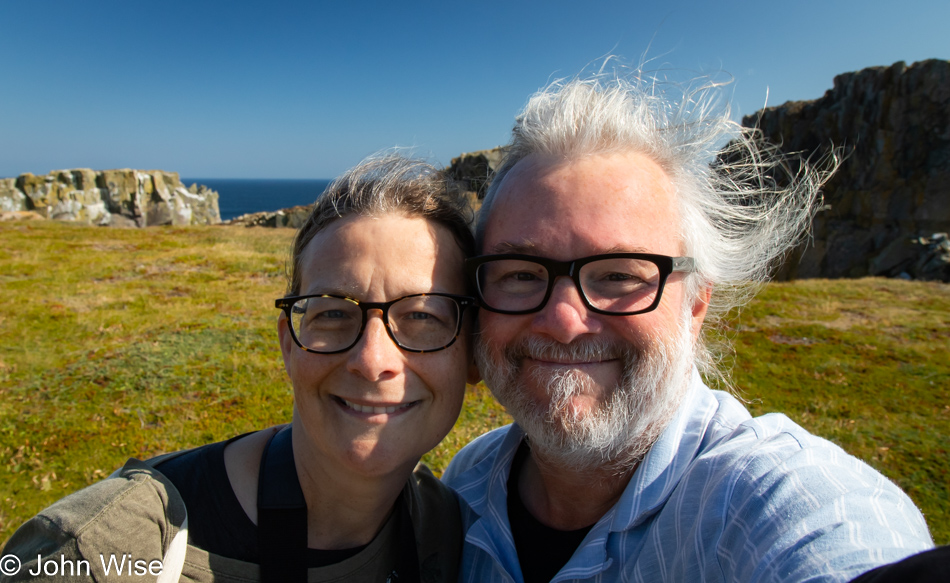 Caroline Wise and John Wise at Chimney Rock UNESCO Geo Site in Bonavista, Newfoundland, Canada