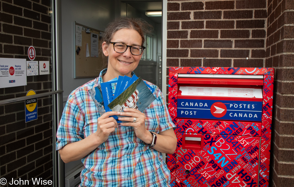 Caroline Wise at the post office in Ferryland, Newfoundland, Canada