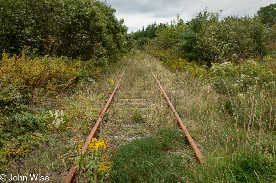 Defunct railroad tracks at McIntyre Lake, Nova Scotia, Canada