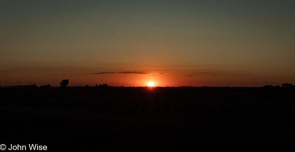 Sunset in Arbyrd, Missouri approaching the Arkansas State Line on U.S. Highway 412