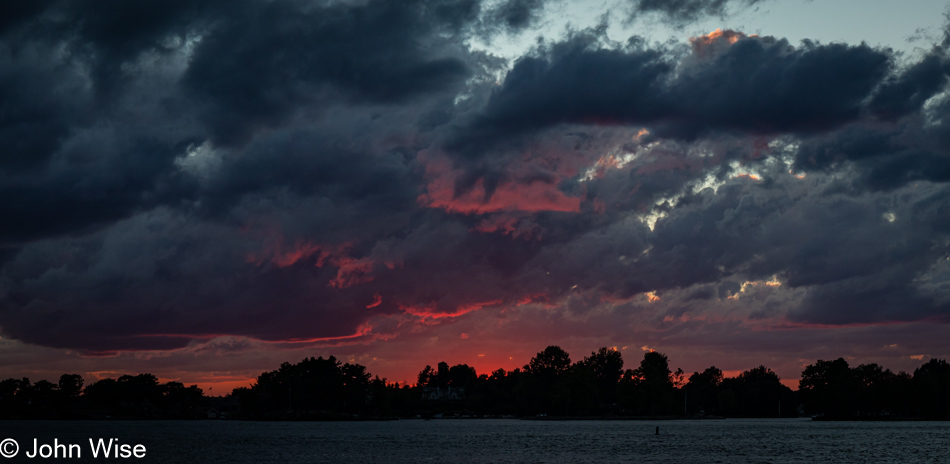 Sunset over the St Lawrence Seaway in Alexandria Bay, New York