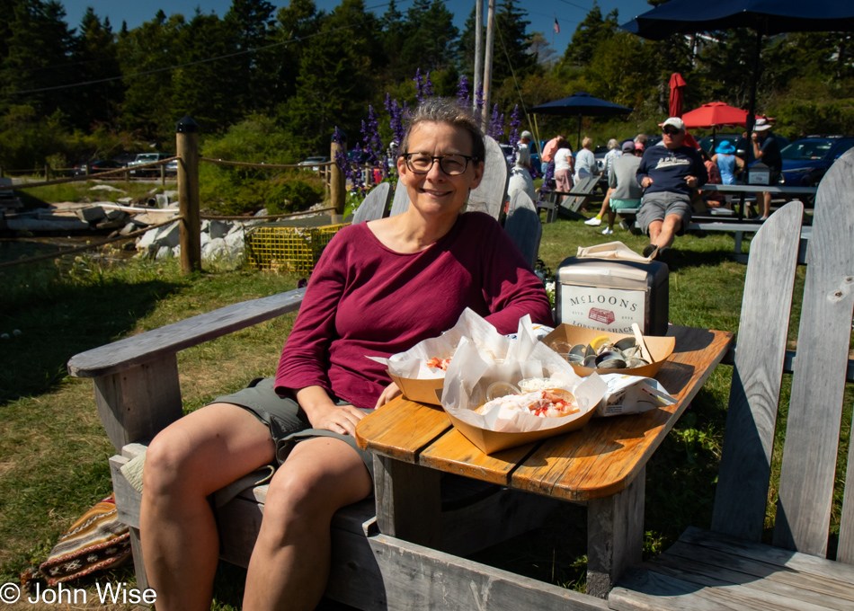 Caroline Wise at McLoons Lobster Shack on Spruce Head Island, Maine