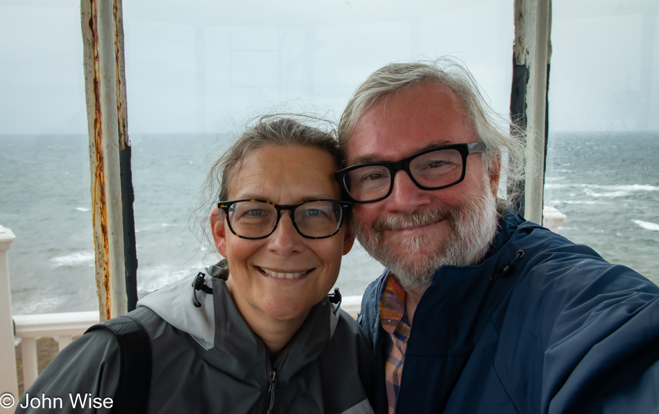 Caroline Wise and John Wise at the East Point Lighthouse on Prince Edward Island, Canada