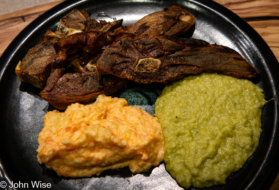 Pinnekjøtt with rutabagas, potato, carrot mash and mushy peas 